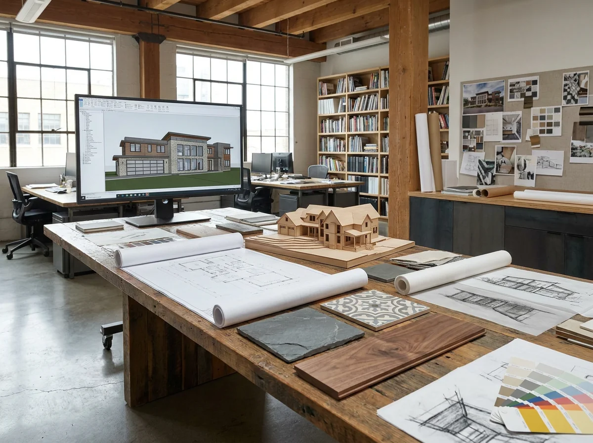 Architectural plan review with project manager and client