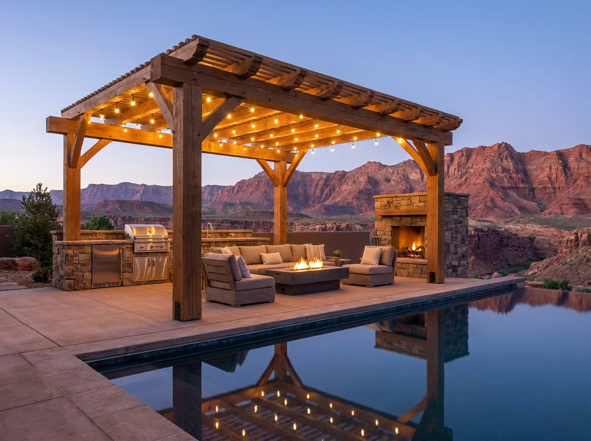 Pergola over a paver patio with integrated lighting