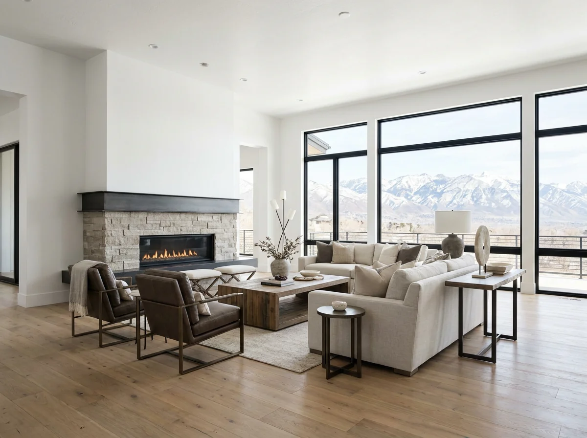 Living room remodel with new fireplace surround and built-ins